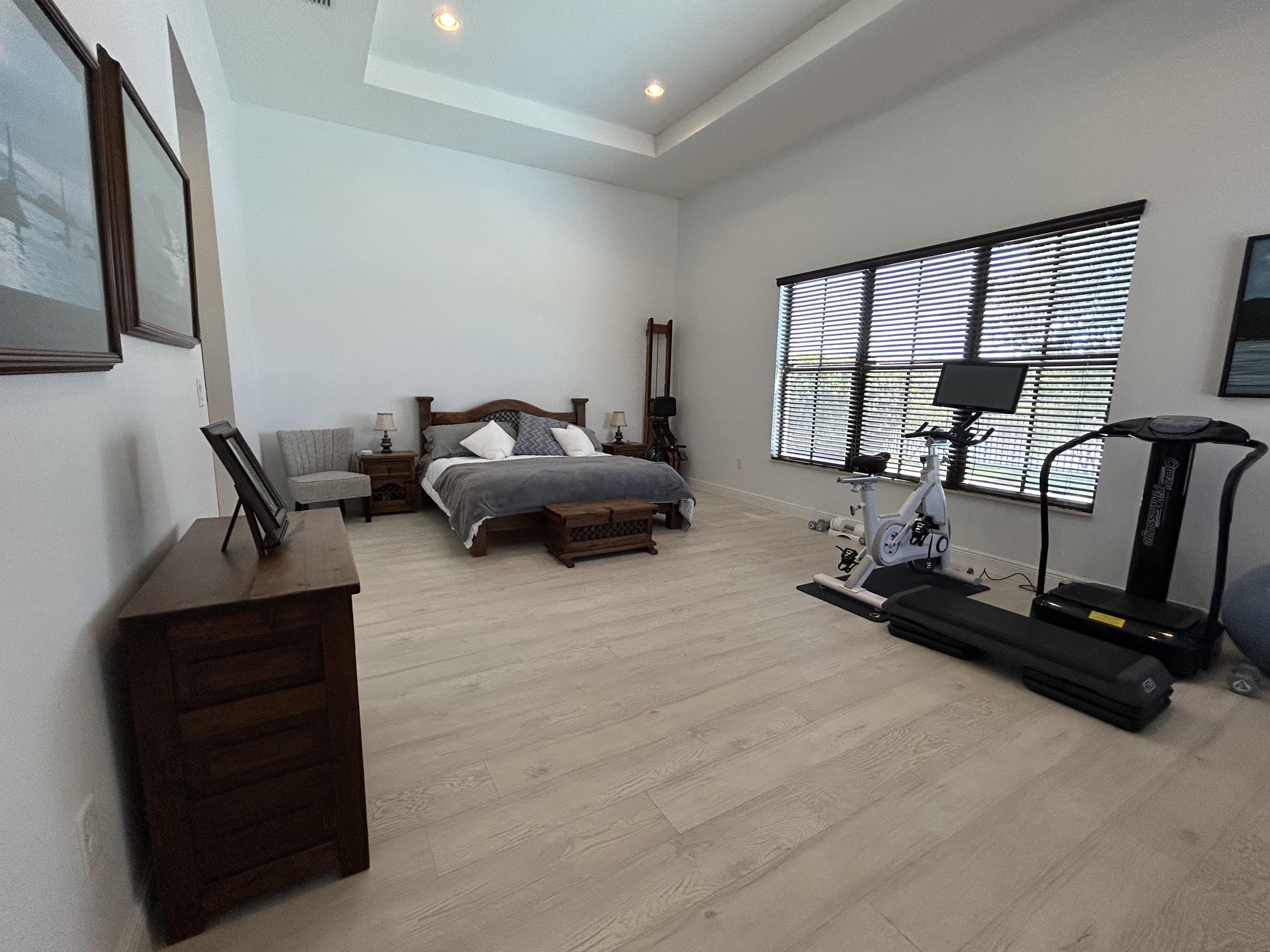Master bedroom with fitness area